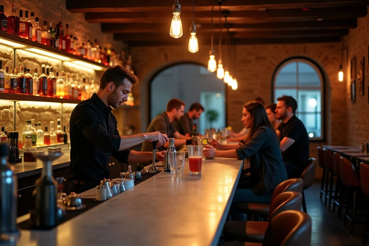 Barman préparant un cocktail dans un bar tendance de Paceville à St Julian's Malte
