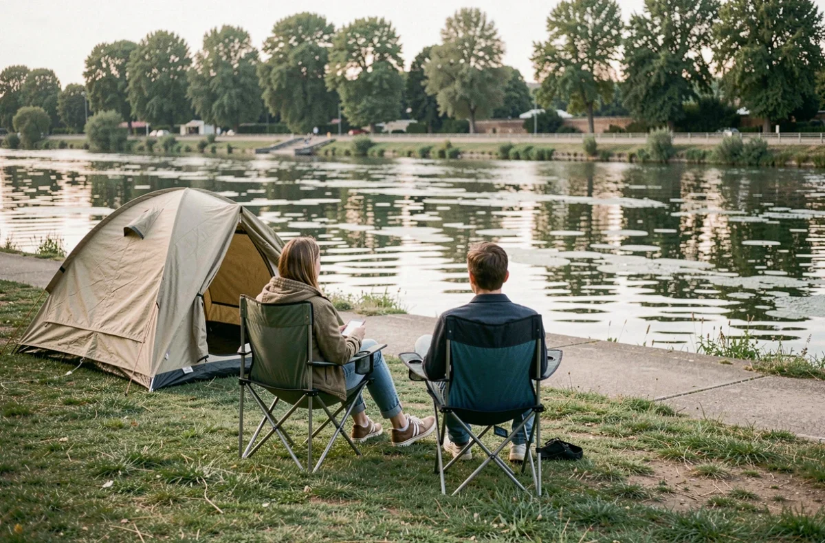 Couple se relaxant au bord de la Marne au Camping Paris Est à Champigny-sur-Marne