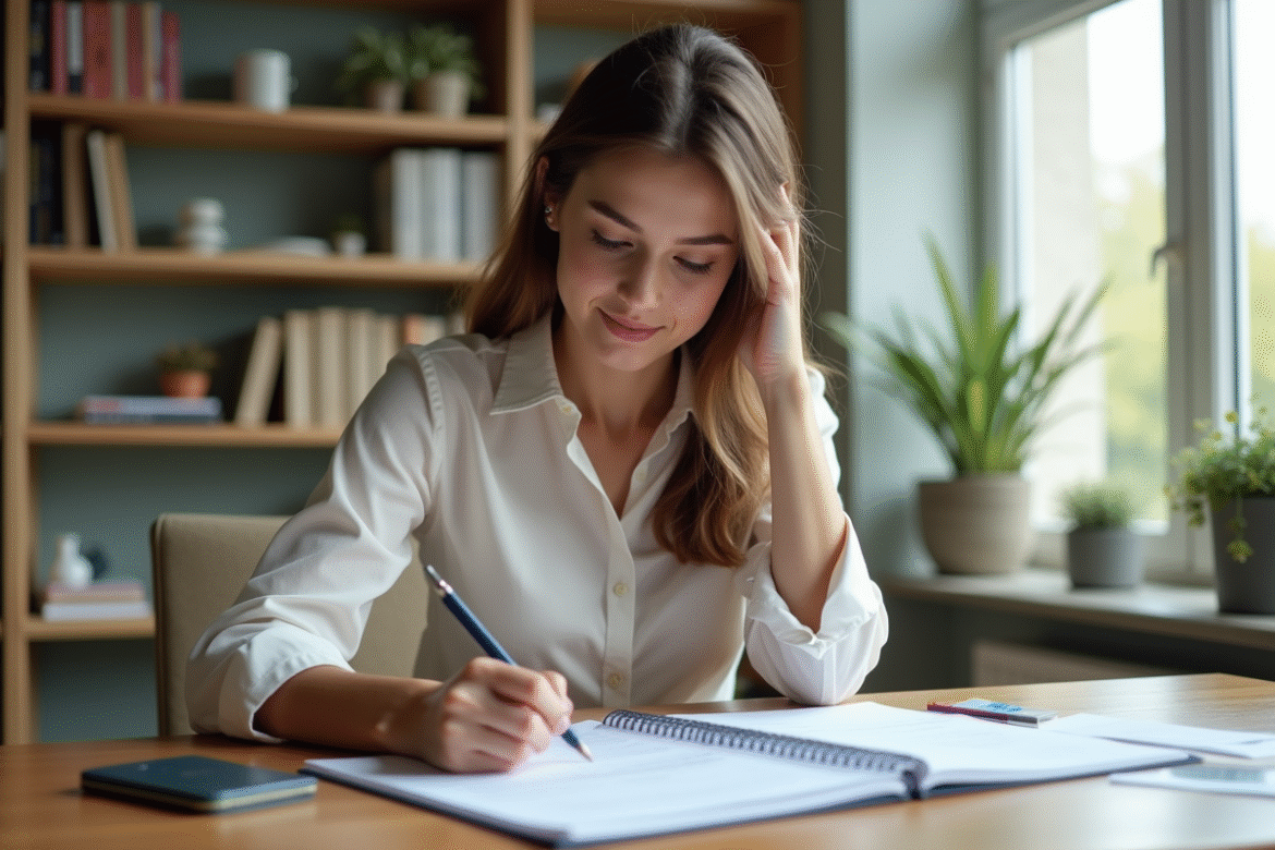 Jeune femme remplissant une demande de visa dans un bureau moderne