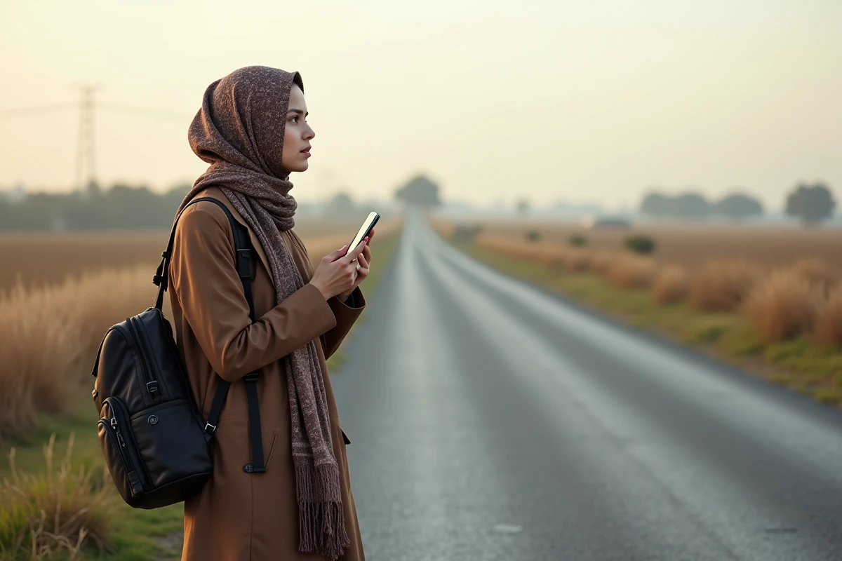 Jeune femme musulmane dans un paysage rural