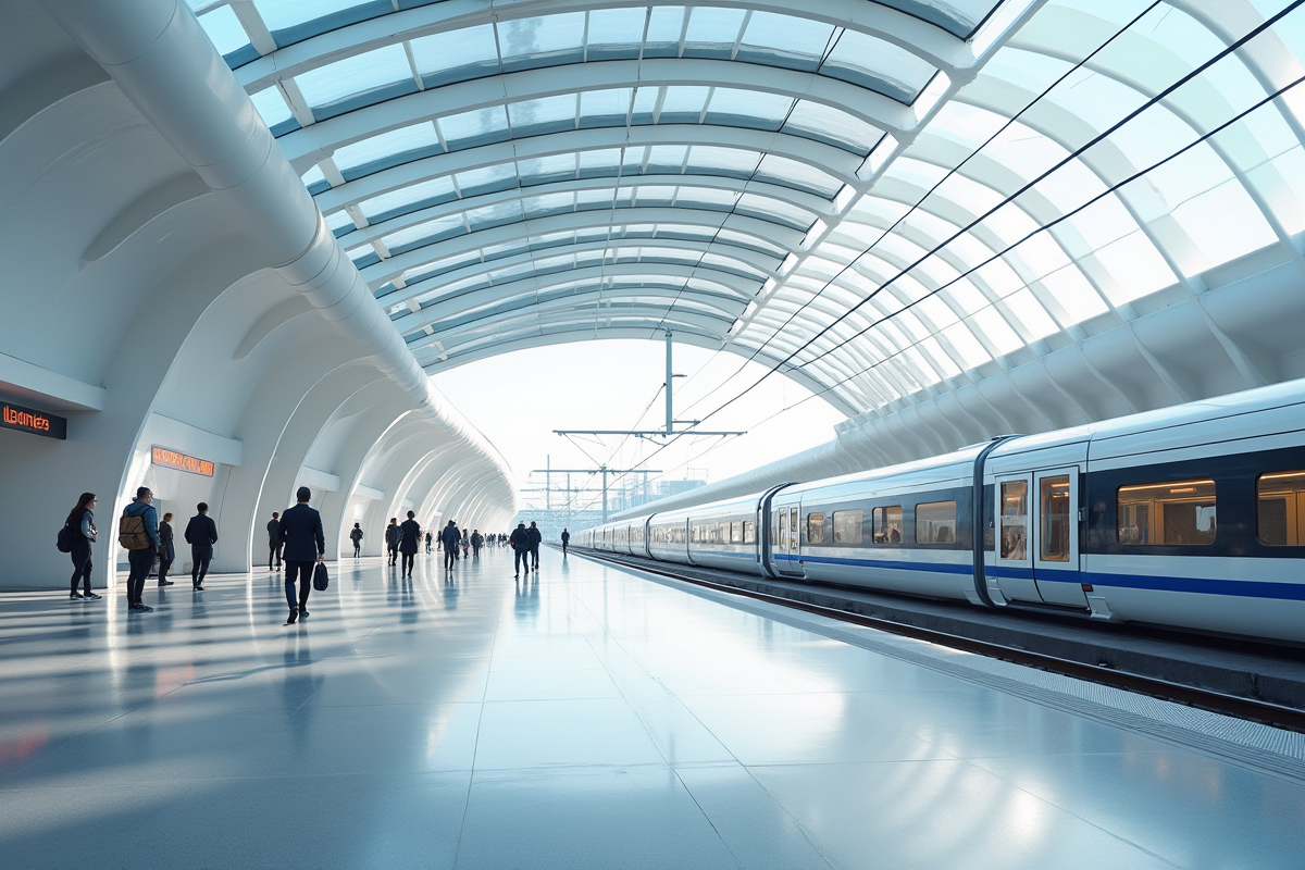 Plateforme moderne de Liège Guillemins avec voyageurs