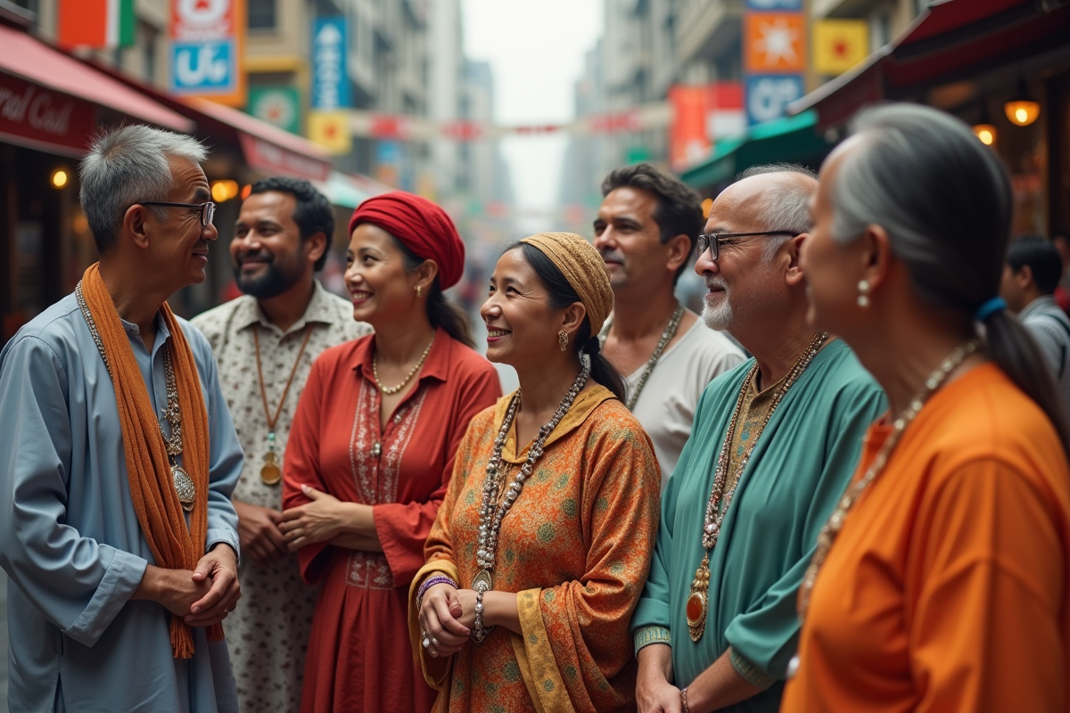 Groupe divers d'adultes dans une ville multiculturelle