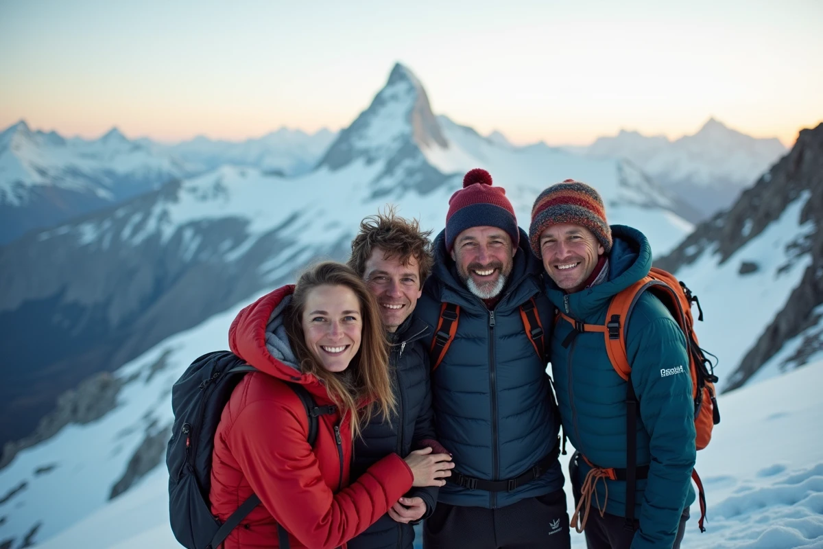 Groupe de grimpeurs au sommet de Mont Blanc