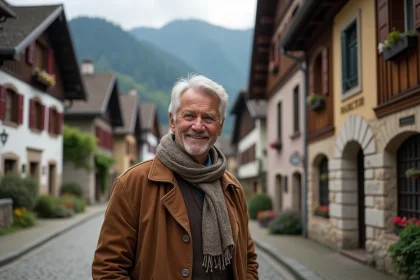Homme bavarois souriant en costume traditionnel dans Oberammergau