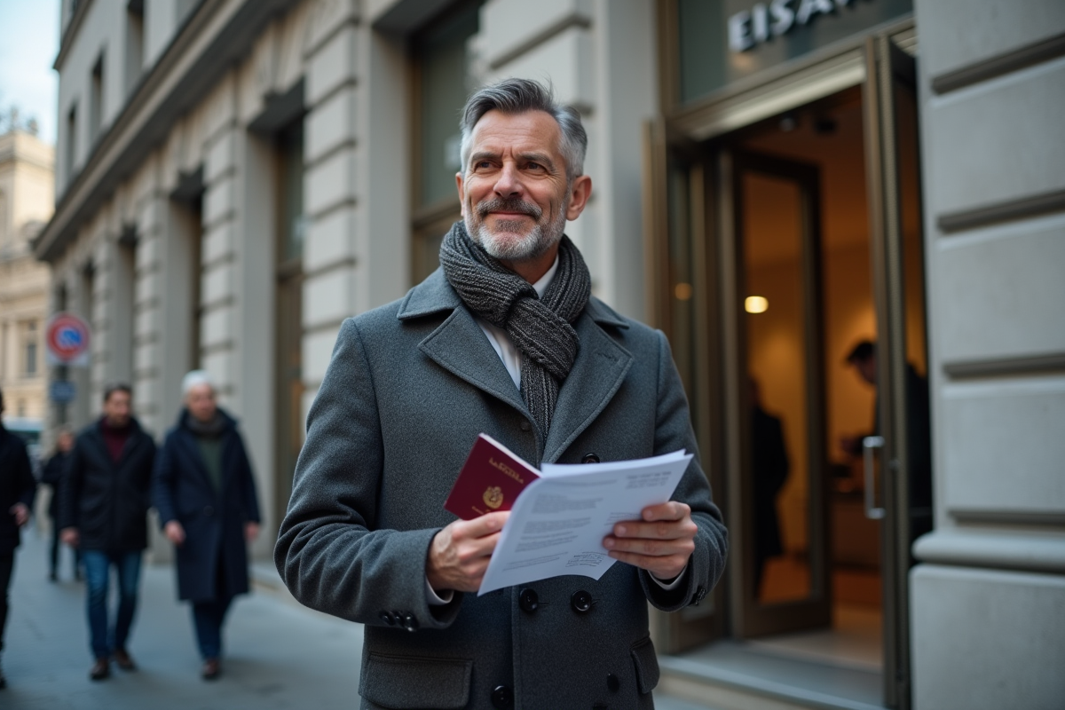 Homme vérifiant ses papiers devant l