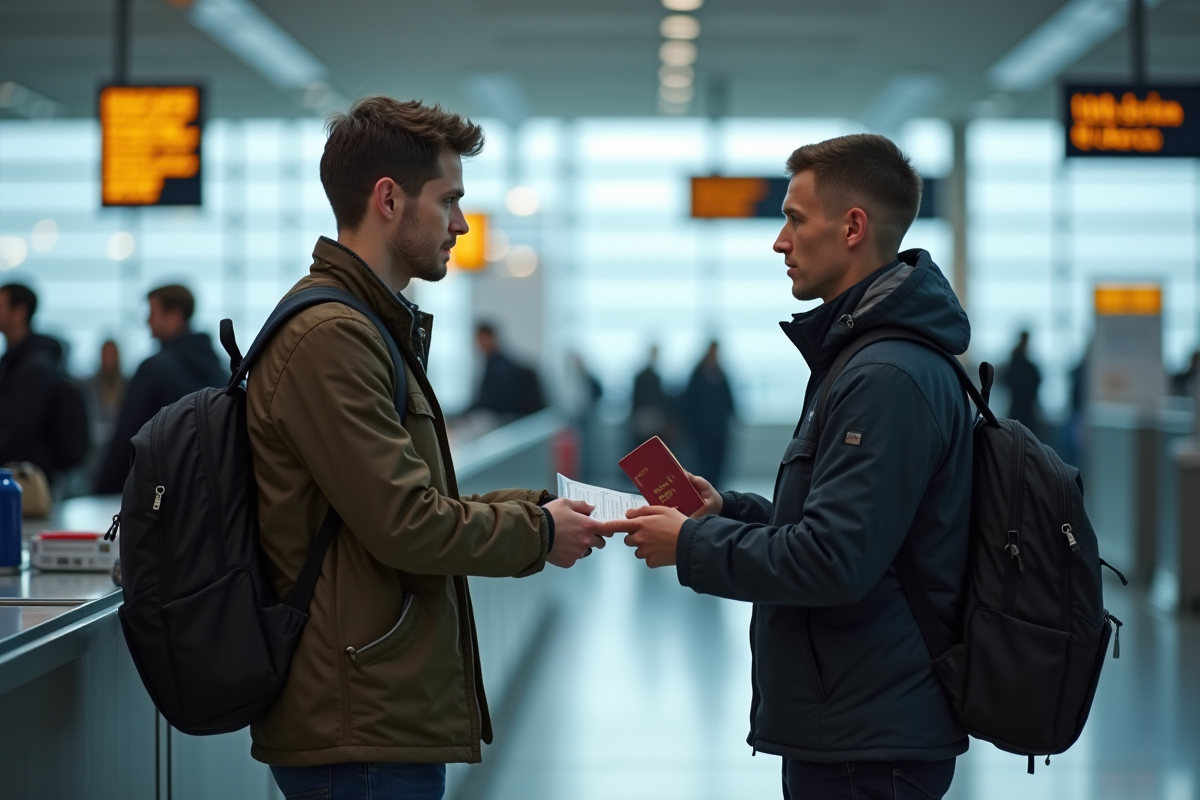 Homme remettant son passeport à l