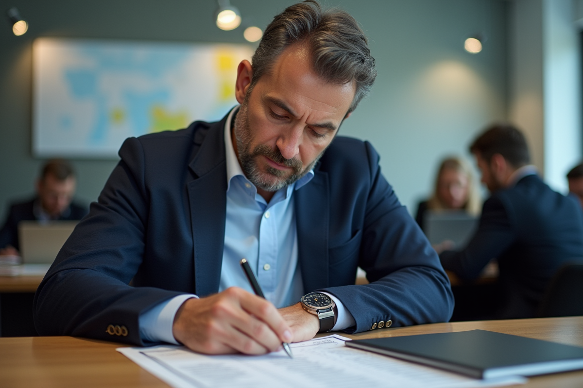 Homme remplissant un formulaire de visa dans un consulat