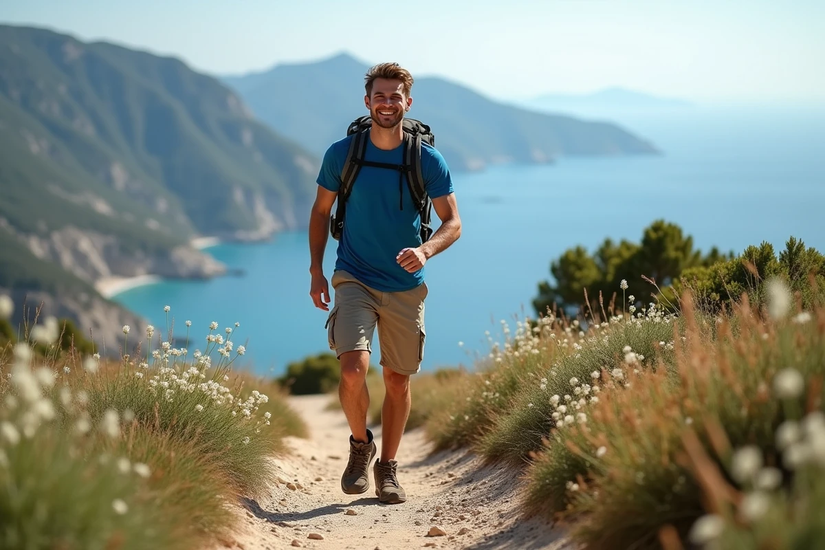 Jeune homme souriant en randonnée en Corse