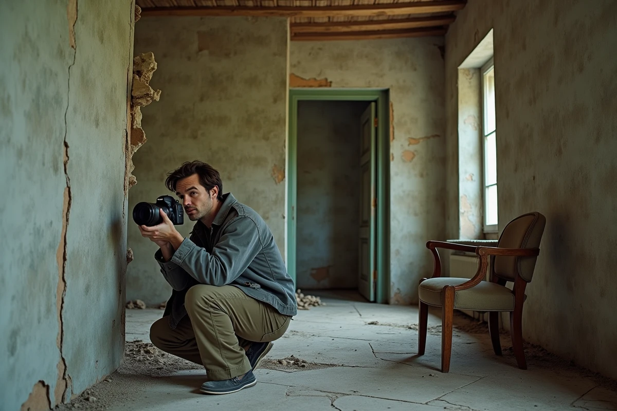 Photographe documentant l'intérieur d'une ferme abandonnée en France de manière légale et respectueuse