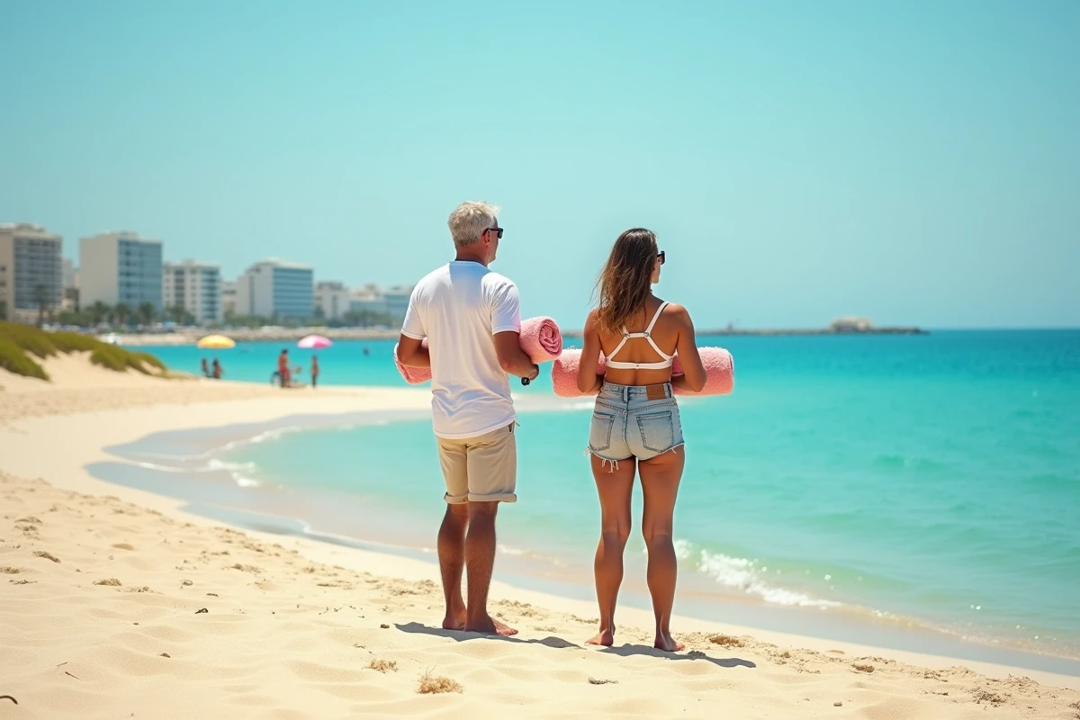 Couple profitant d'une plage de sable près d'Héraklion lors d'une escale en croisière en Crète