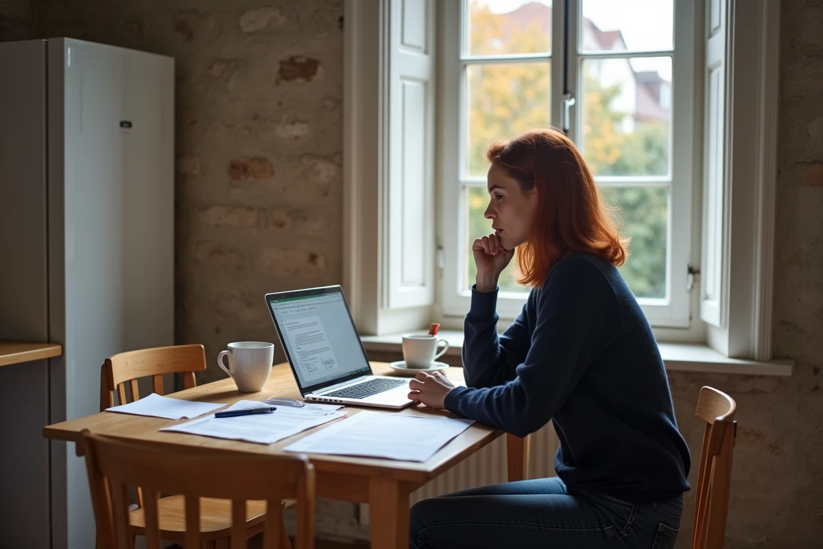 Femme organisant ses documents administratifs avant un déménagement dans un appartement à Pétange Luxembourg