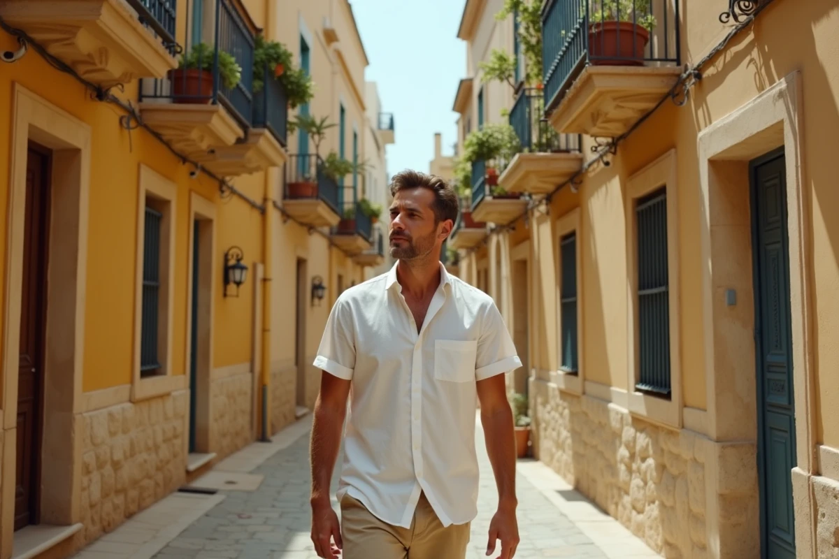 Voyageur explorant les ruelles pittoresques de Victoria à Gozo avec ses balcons en bois sculptés traditionnels