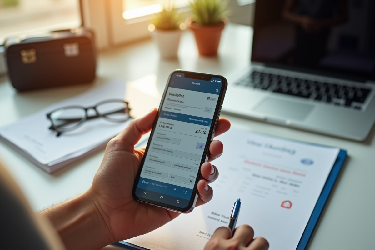 Main tenant un smartphone avec carte d